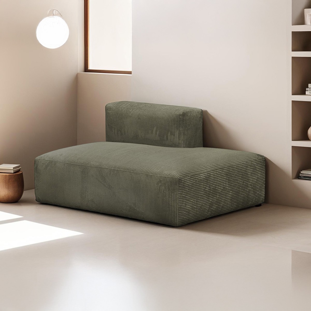 Module d'angle ouvert à droite 2 places en velours côtelé - MODULO vert kaki, HOMIFAB