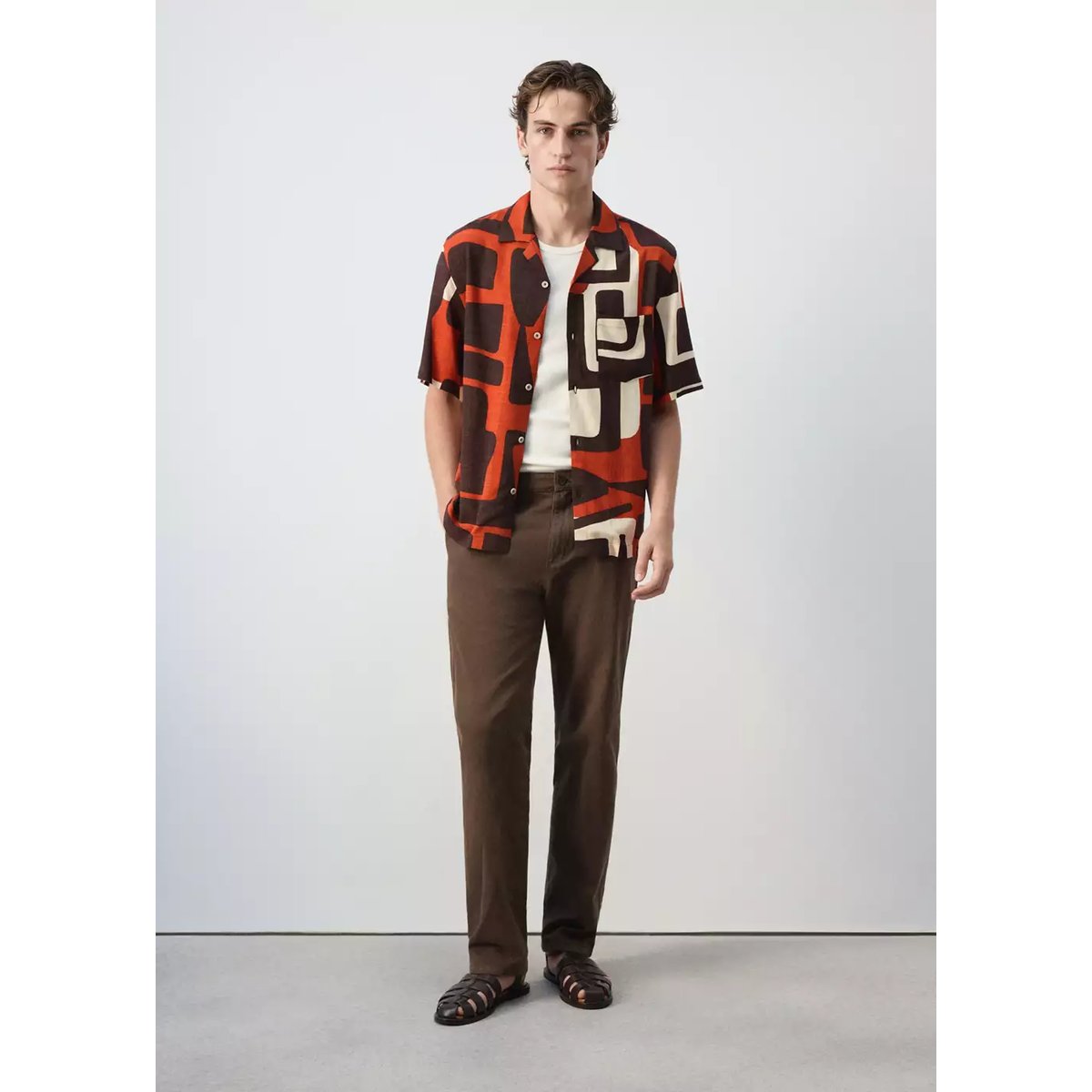 Chemise imprimée col bowling orange brûlé, MANGO MAN