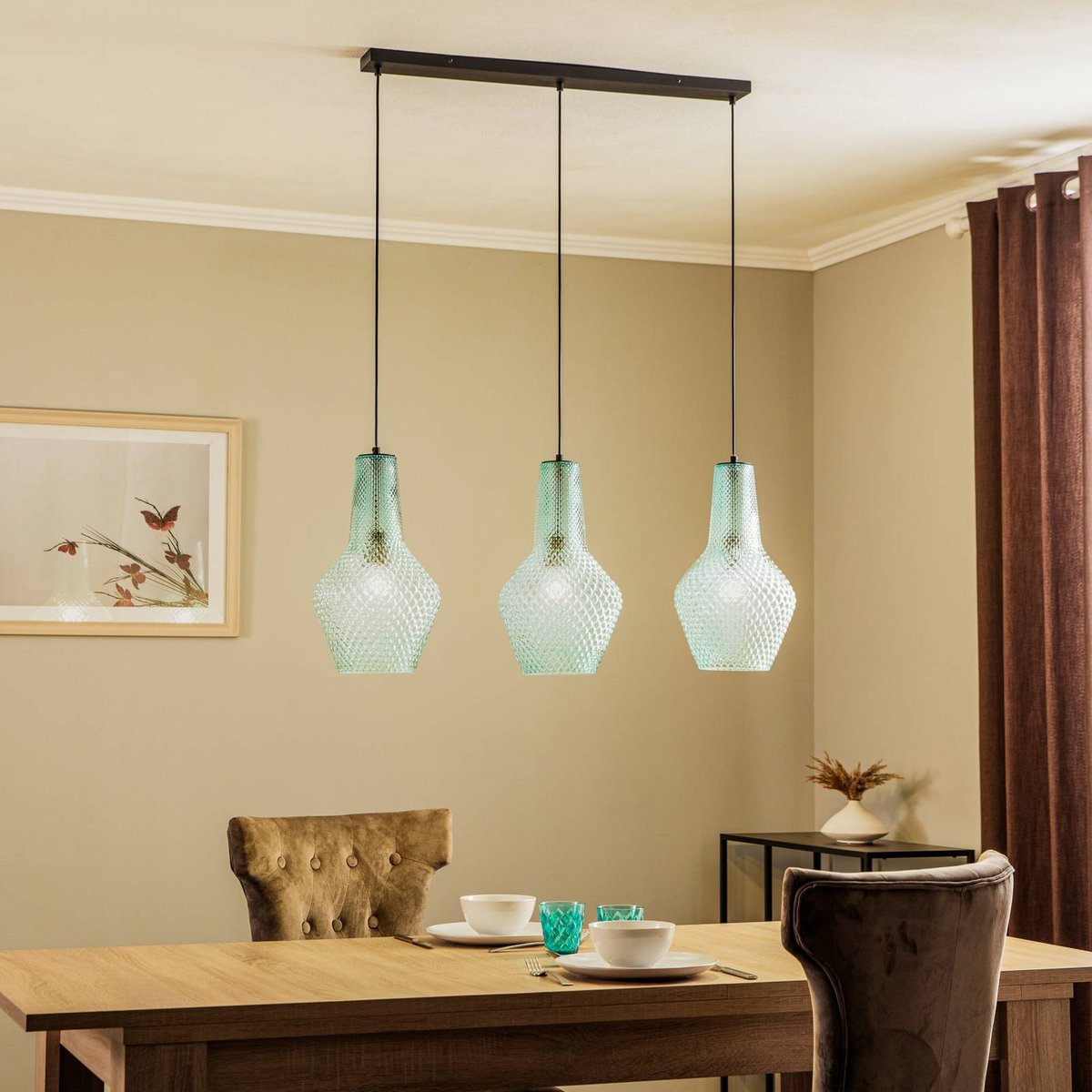 Suspension en verre vintage, Drakar bleu clair, noir, LINDBY