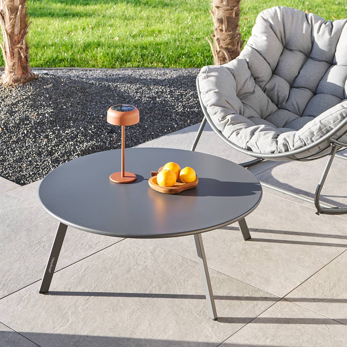 Table d'appoint de jardin ronde en acier SAONA gris graphite, HESPERIDE