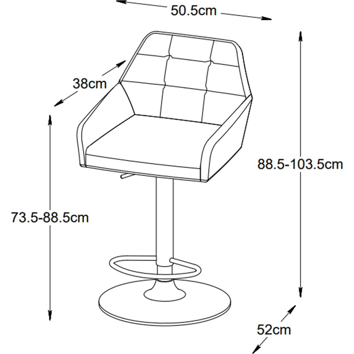 Tabouret de bar réglable dossier capitonné gris chiné, RECOLLECTION
