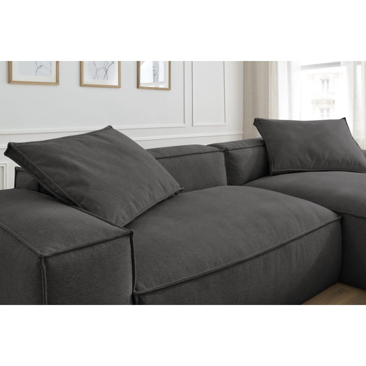 Canapé d'angle fixe 3 places en tissu chiné, BOHEME gris foncé, BOBOCHIC