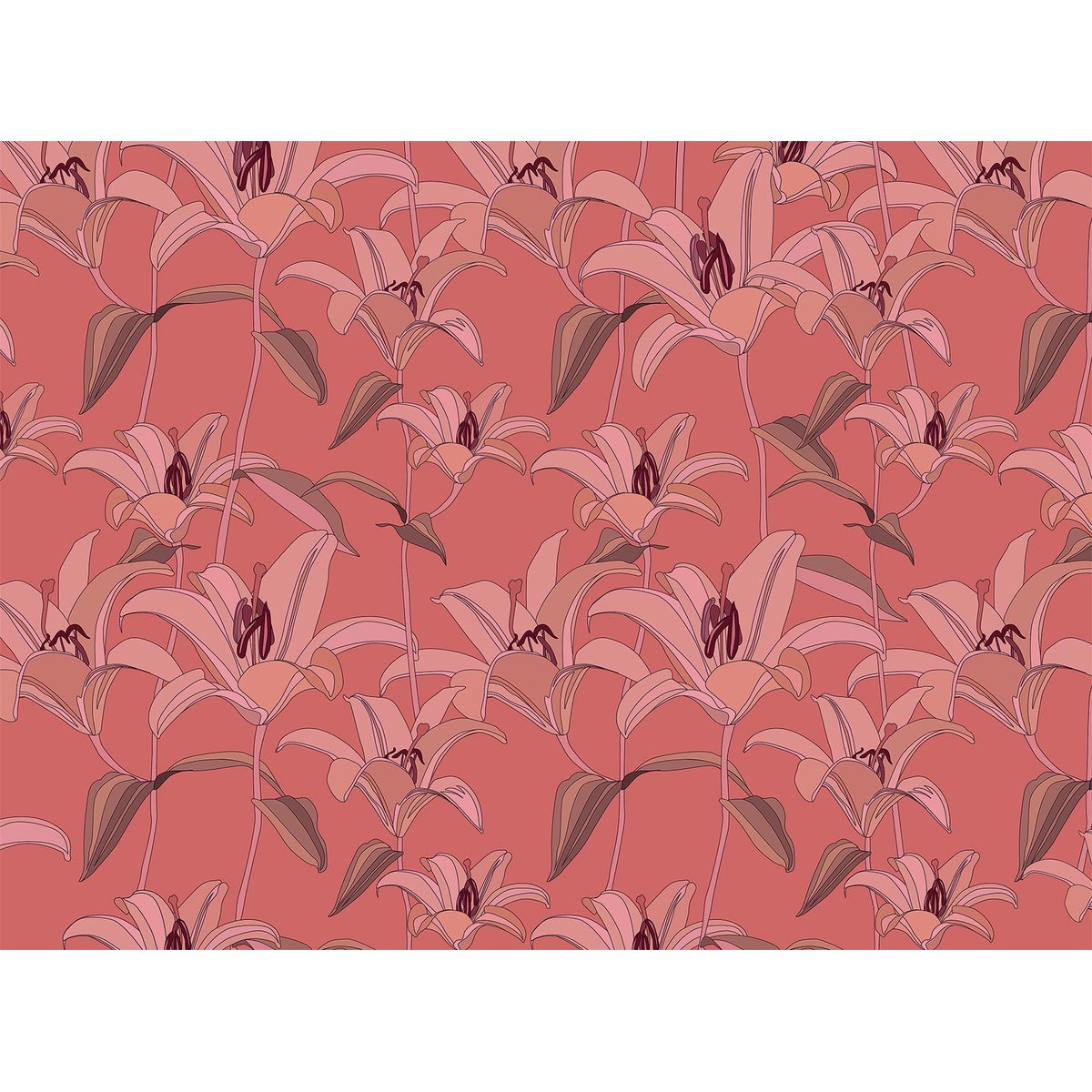 Papier peint panoramique fleurs pinky intissé, HEXOA