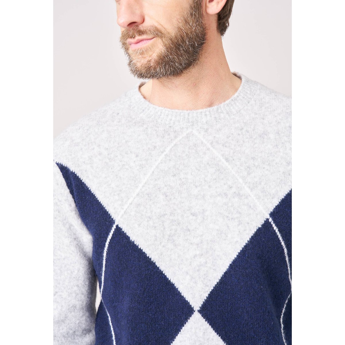 Pull homme motif losanges maille douce PIERRE light grey mel, DEELUXE