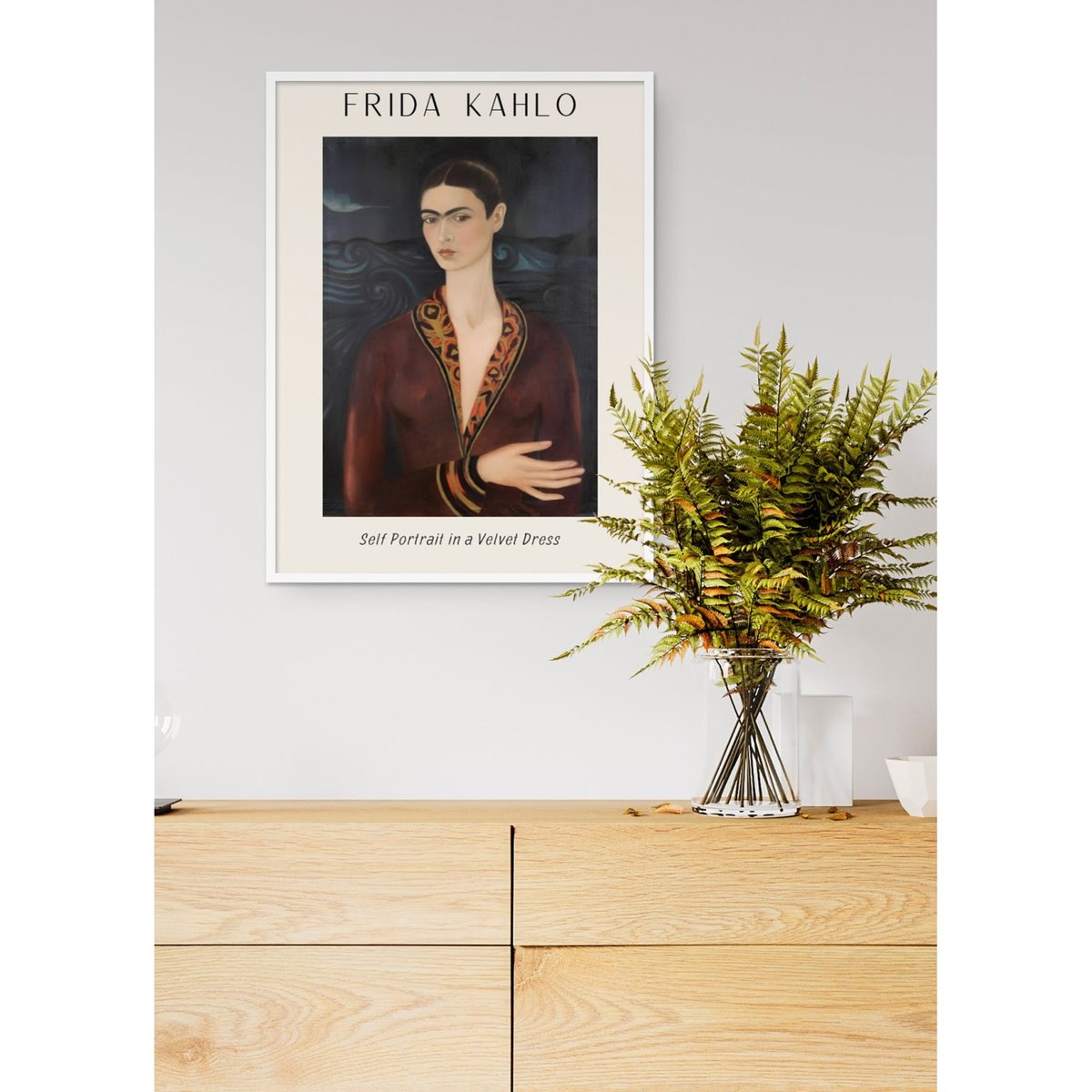 Affiche Frida Kahlo « Self Portrait in a Velvet Dress » blanc, L'AFFICHERIE