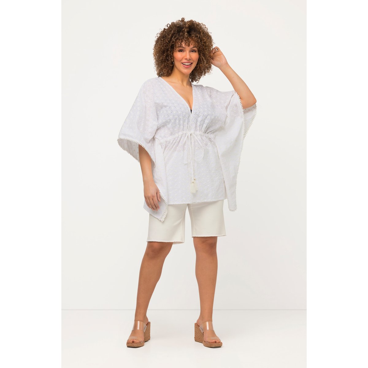 Blouse style kimono oversized à manches 3/4. blanc neige, ULLA POPKEN
