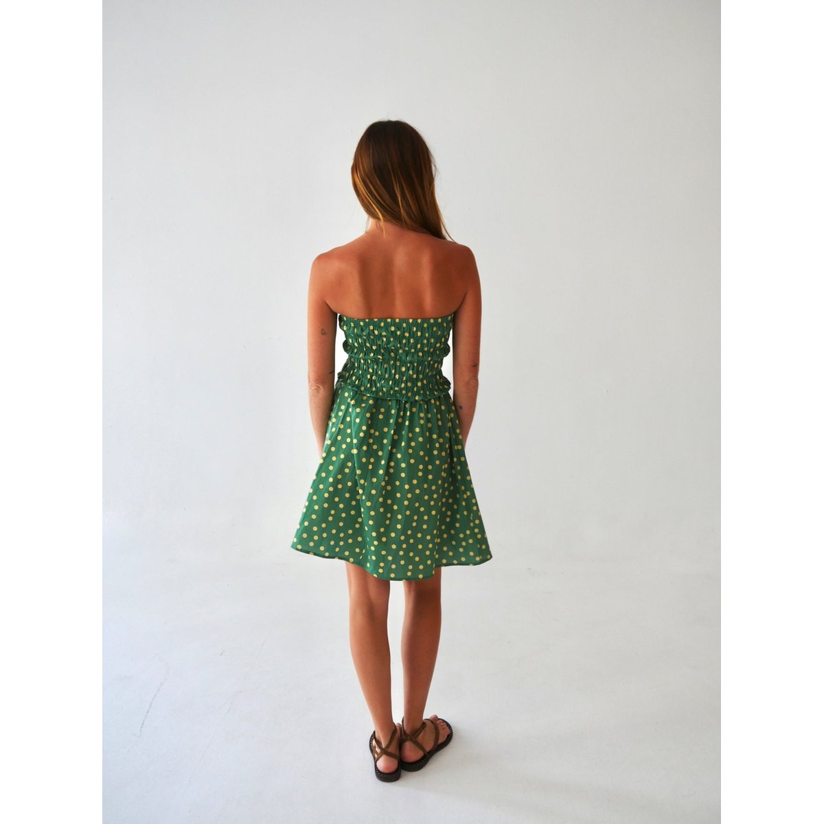 Robe courte bustier à pois EMILY vert / jaune, MINDTRAVELER