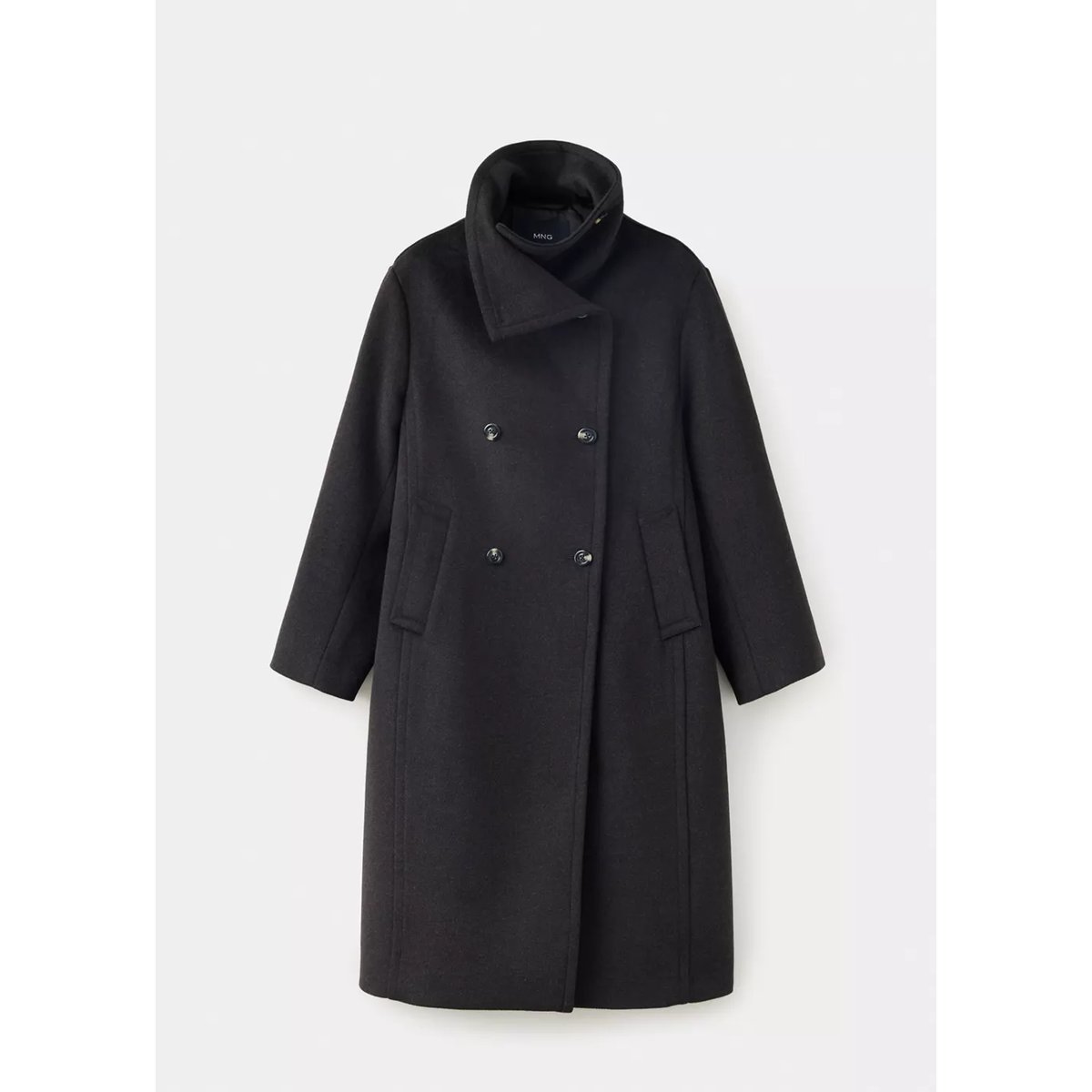 Manteau en laine à col cheminée chocolat, MANGO