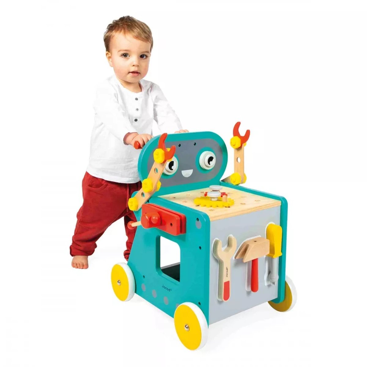 Chariot En Bois Robot multicolore, JANOD