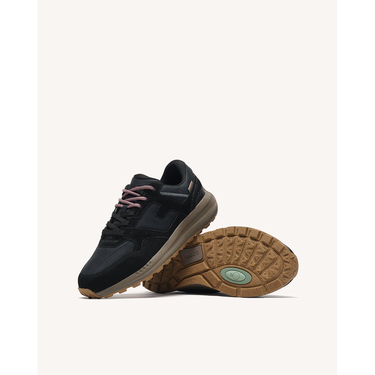 Baskets running en cuir noir, FAGUO