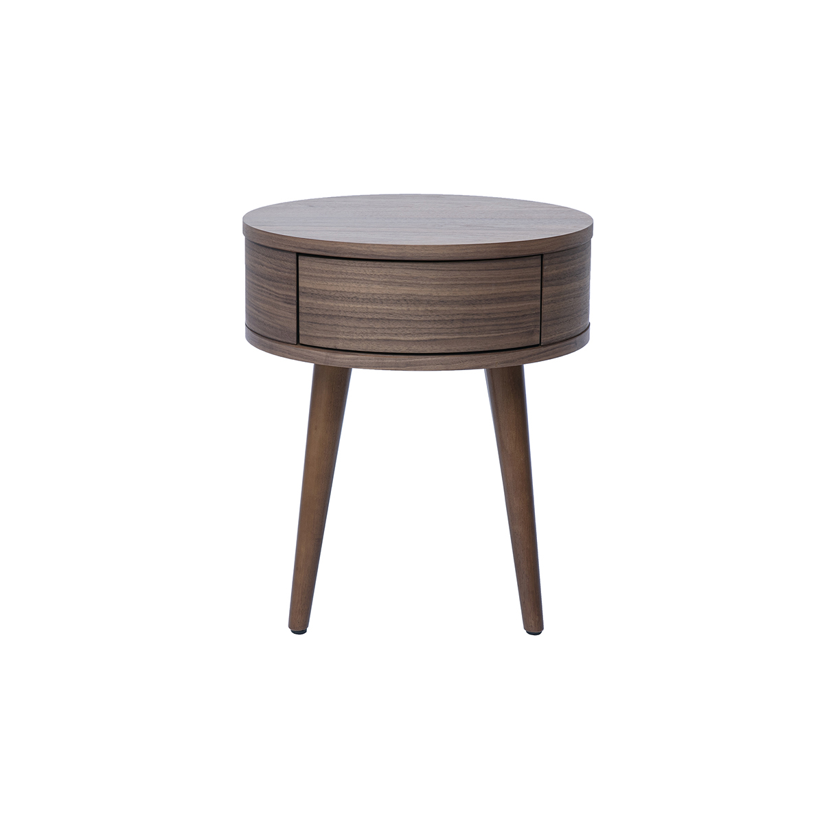 Table de chevet ronde en bois foncé avec tiroir JUDITH noyer, MILIBOO