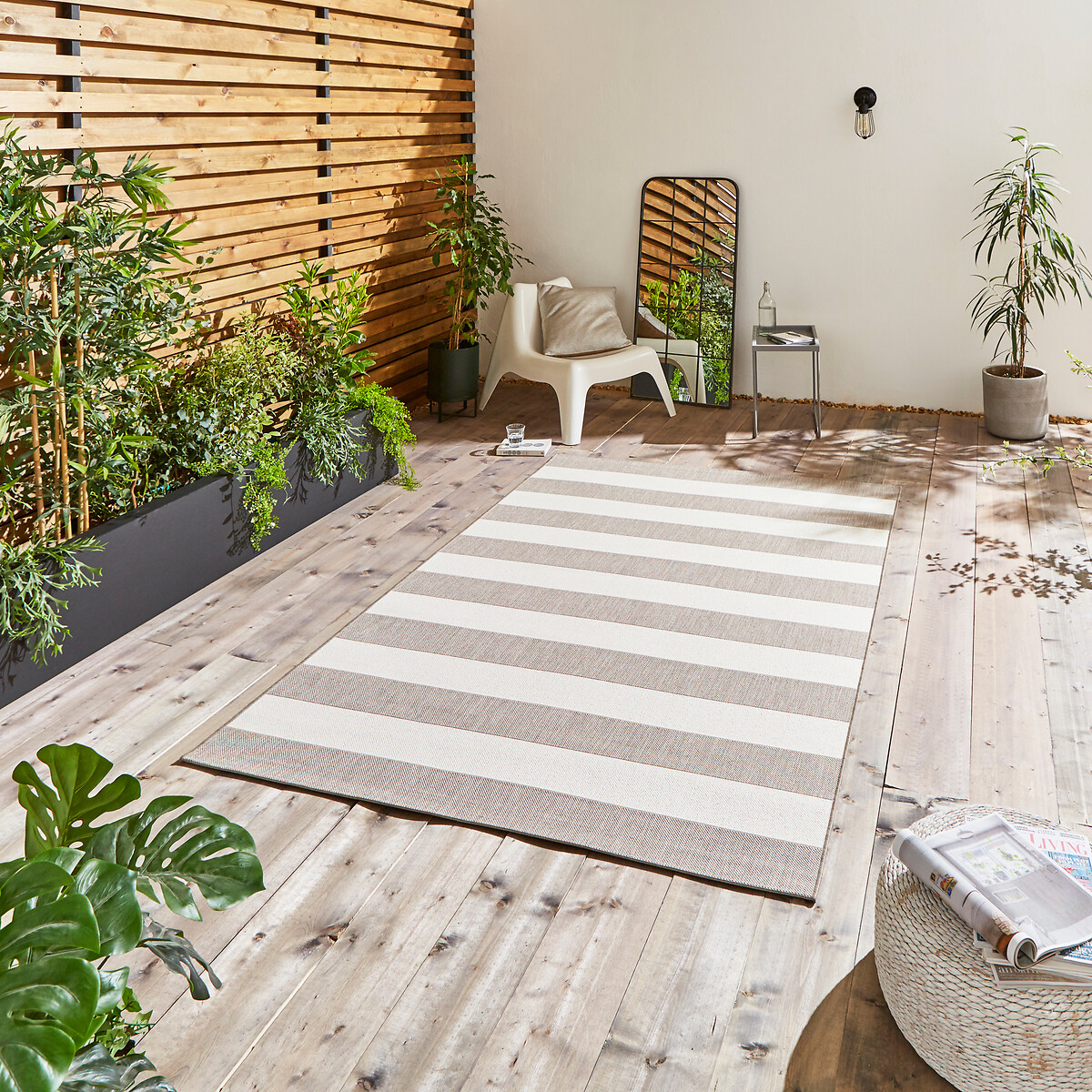 Striped Pattern Indoor/Outdoor Rug beige, SO'HOME