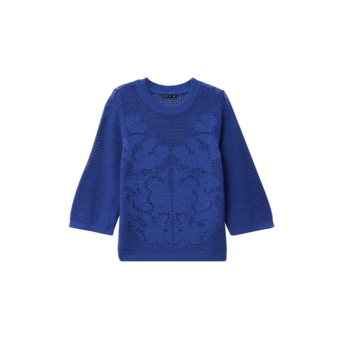 Pull ajouré col rond manches longues bleu foncé, BREAL