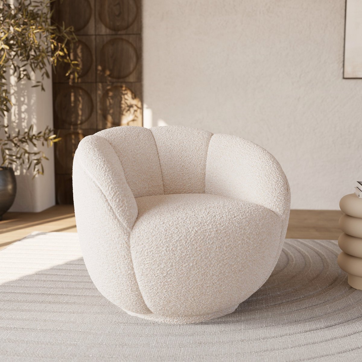 Fauteuil en tissu bouclé - YSÉ blanc, MAISON PAVANE