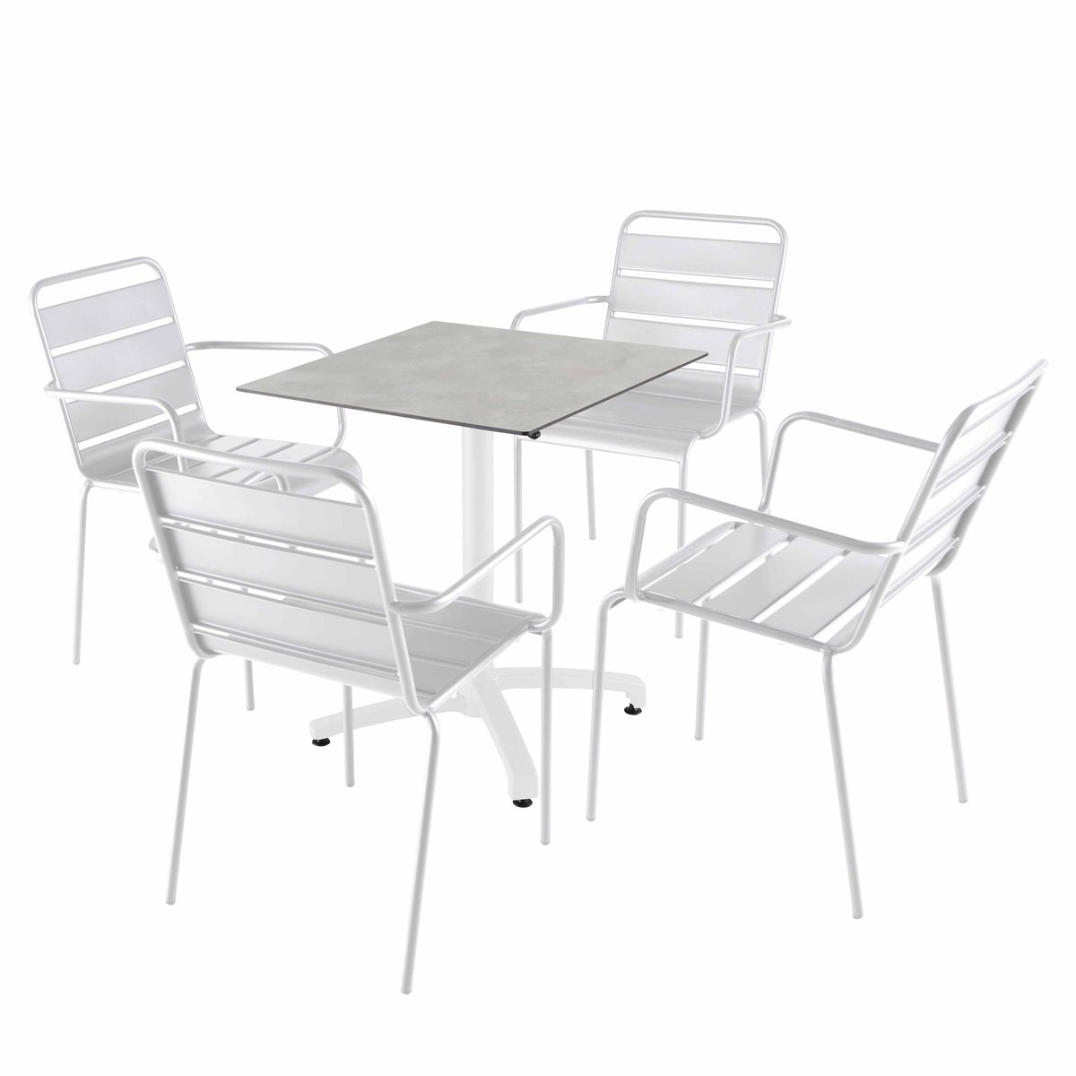 Table en HPL inclinable pied blanc et 2 chaises en métal, OPERA béton gris clair, OVIALA