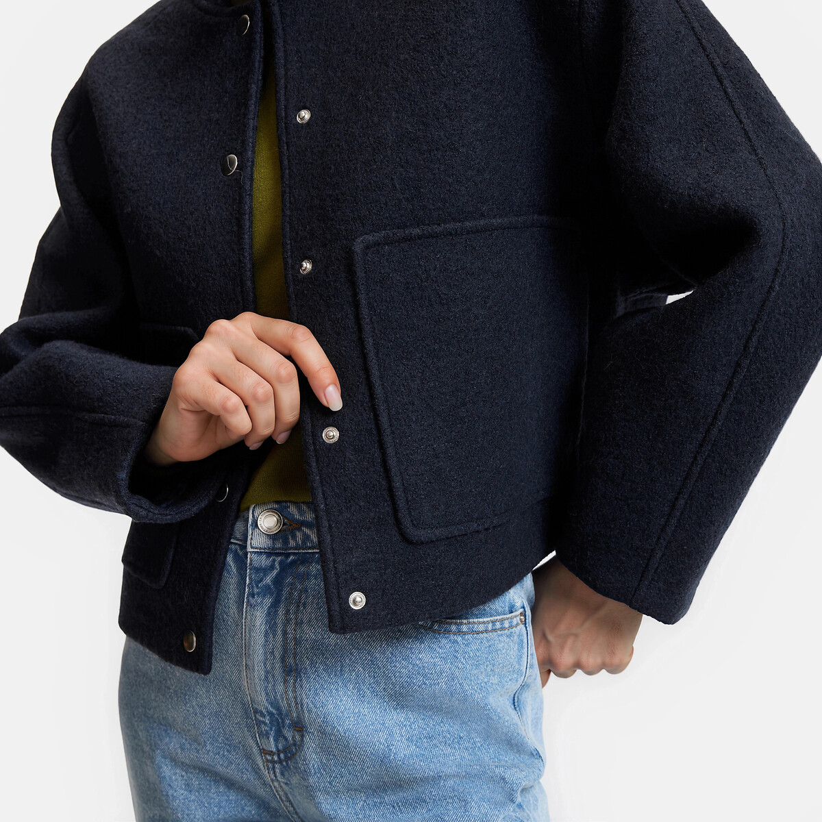 Short Press-Stud Jacket navy blue, LA REDOUTE COLLECTIONS