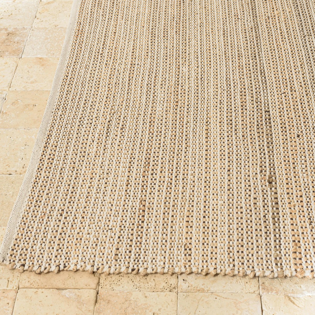 Tapis rectangulaire 160 x 230 cm jute et coton beige / noir beige, PIER IMPORT
