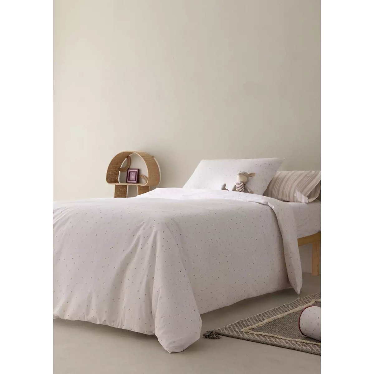 Housse de couette percale de coton cœurs lit 90 cm nude, MANGO HOME