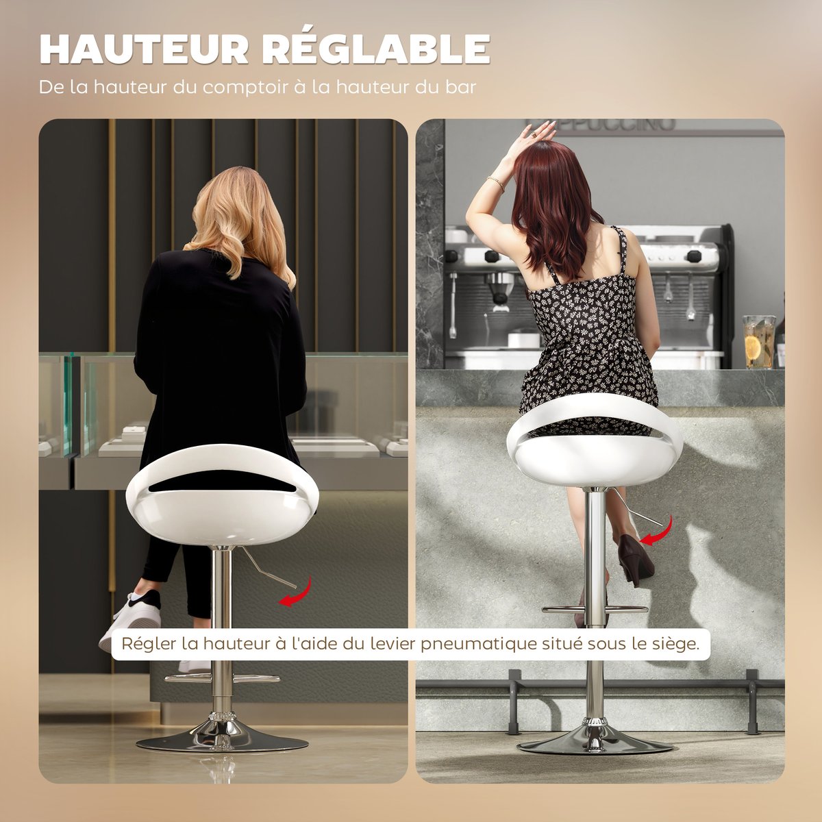 Tabouret de bar ABS Blanc blanc, HOMCOM
