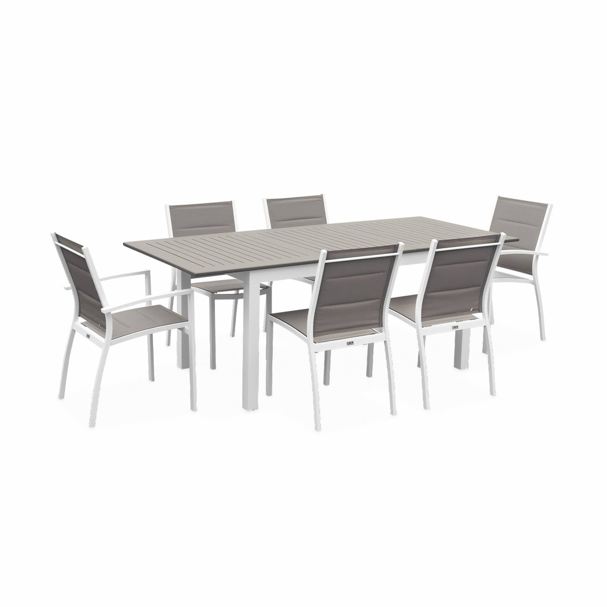 Table de jardin extensible aluminium + 6 assises CHICAGO 210 blanc / taupe, SWEEEK