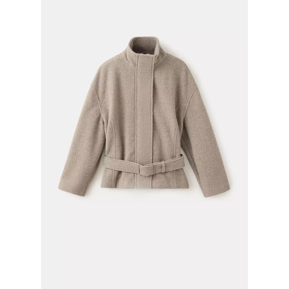 Manteau à col cheminée avec ceinture marron moyen, MANGO