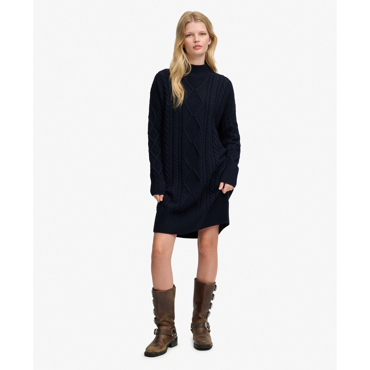 Robe en maille torsadée ample bleu marine éclipse, SUPERDRY