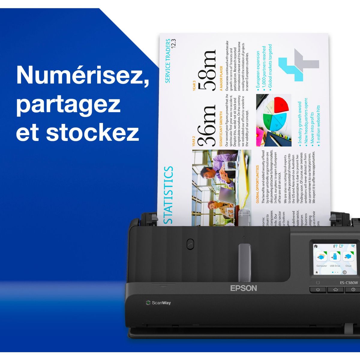 Scanner à défilement ES-C380W couleur unique, EPSON