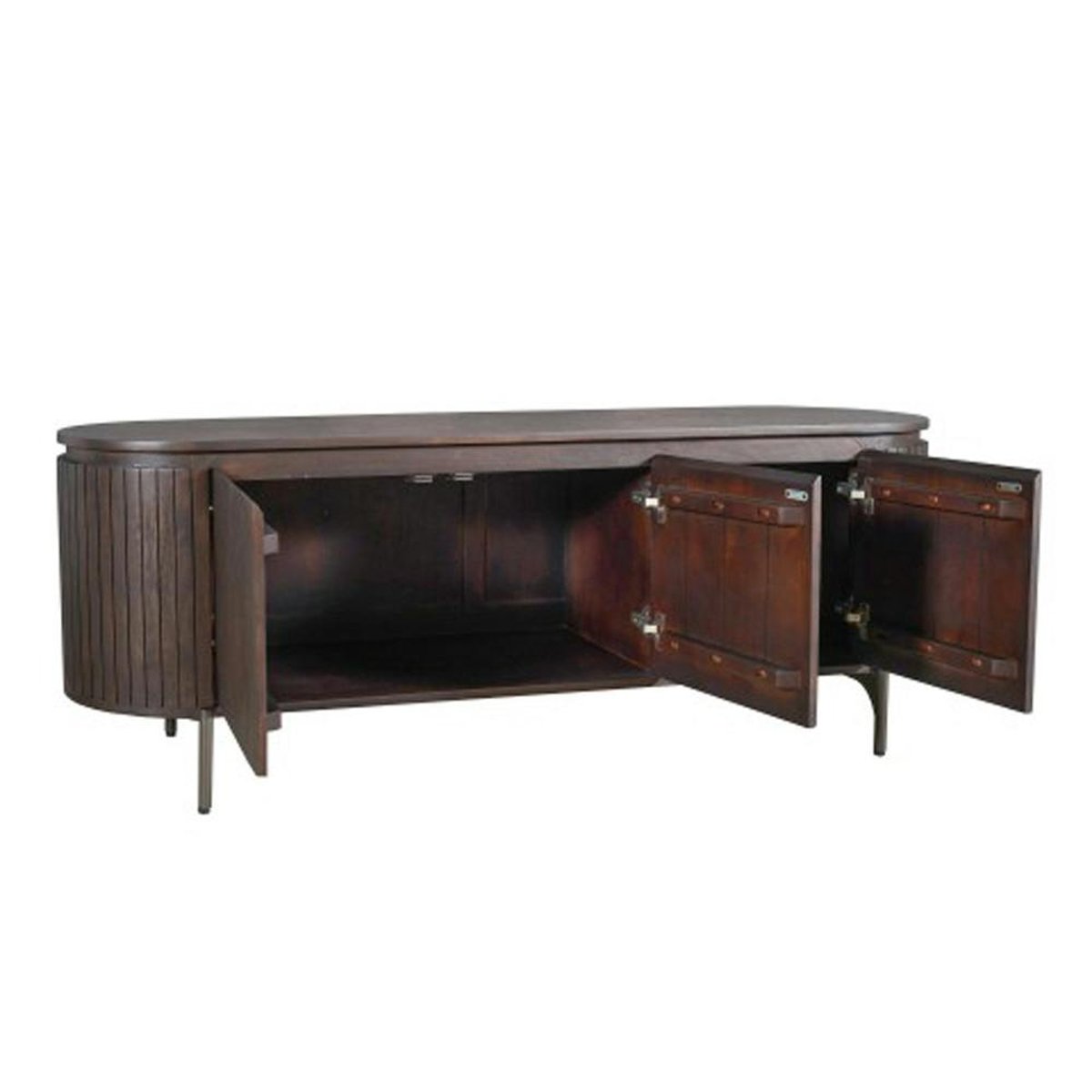 Meuble TV 3 portes bois marron rainuré 165 cm CALERO marron, PIER IMPORT