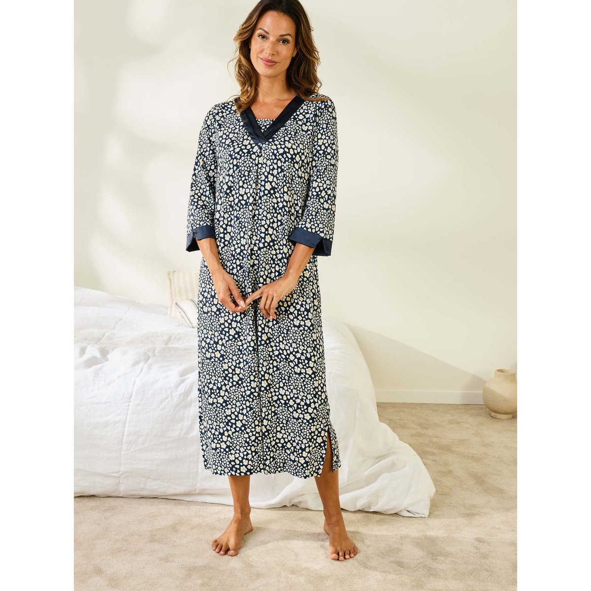 Chemise de nuit longue femme imprimé jaune, DAXON