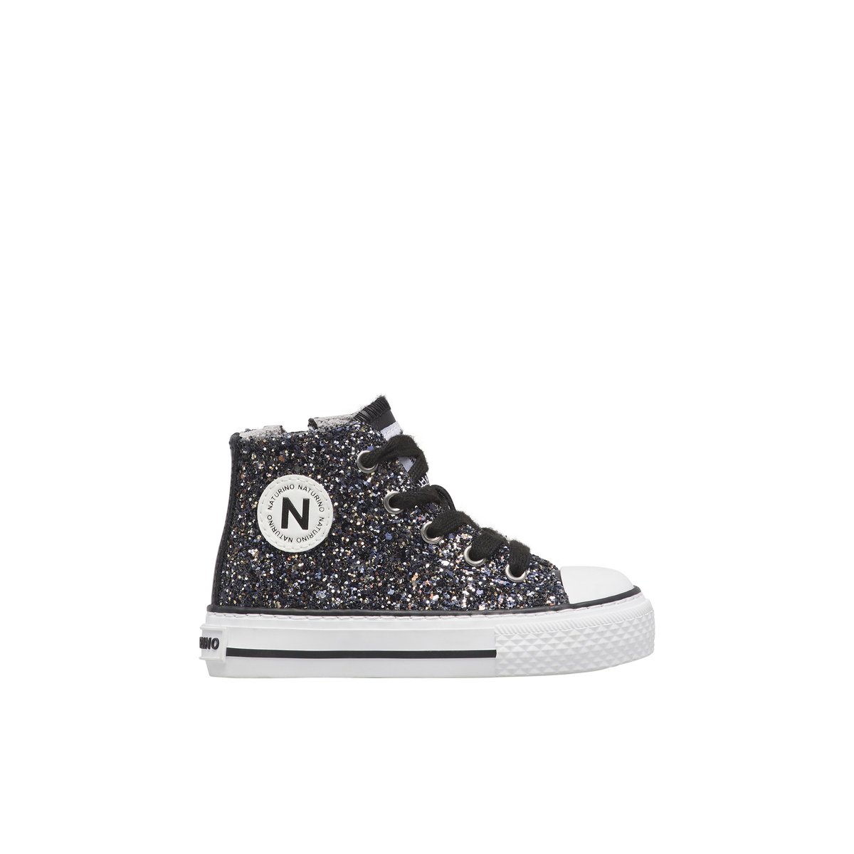 Baskets hautes en tissu pailleté YLFAS. noir-argent, NATURINO