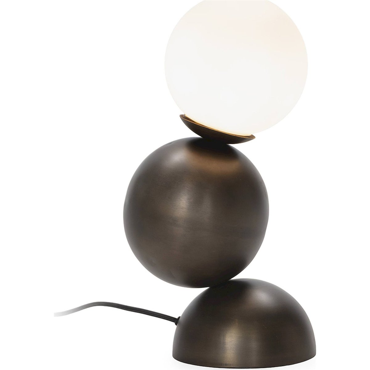 Lampe de table globe en verre et métal bronze vieilli et blanc, RECOLLECTION