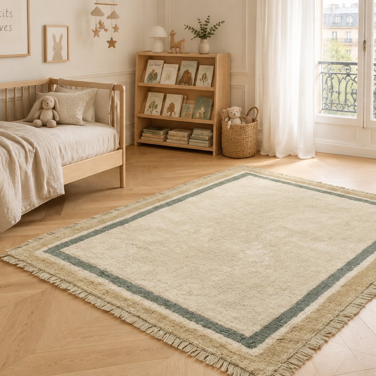 Tapis enfant en coton OSCAR beige sable, AFK LIVING