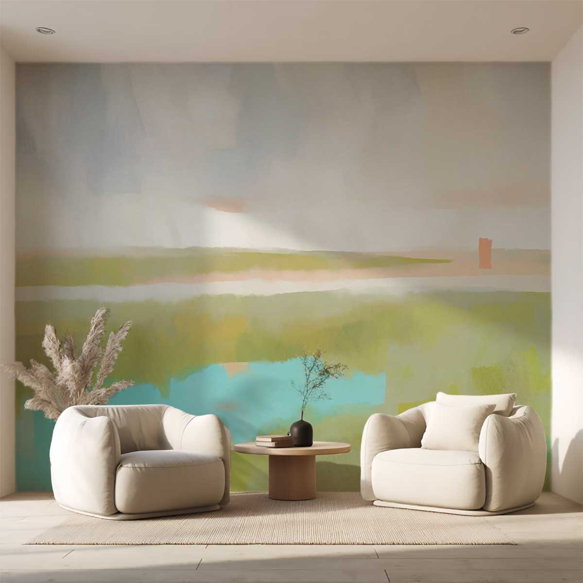 Papier peint Horizon absolu vert olive & turquoise vert, HEXOA
