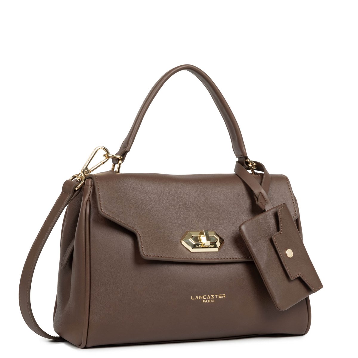 Sac à main à rabat avec fermoir en cuir, MADEMOISELLE GRACE marron, LANCASTER
