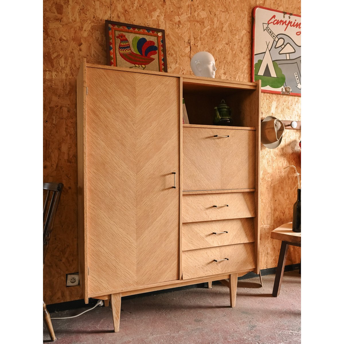 Secrétaire scandi en bois Honoré N°228 - Bon état bois clair, DEBONGOUT