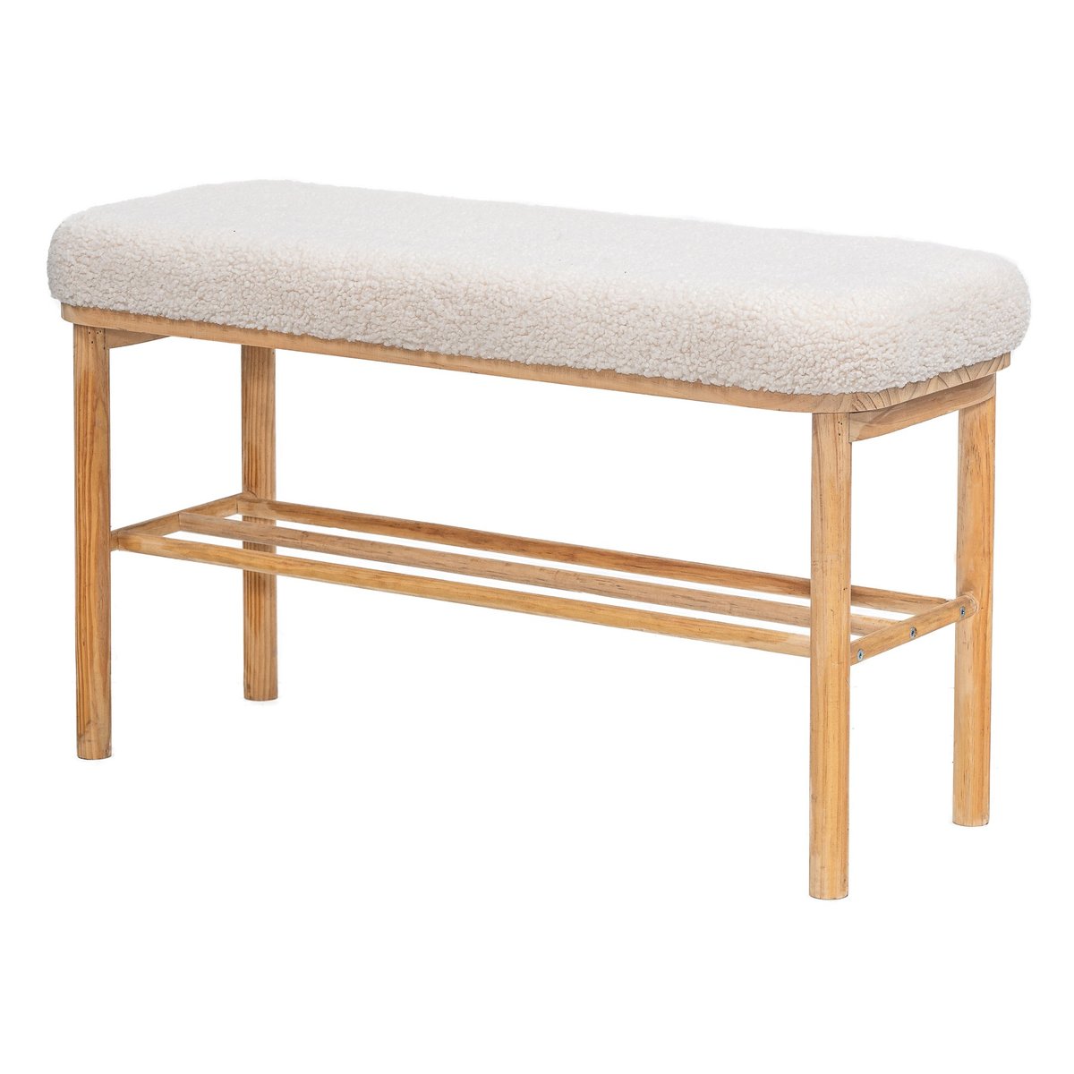 Banc en bois et bouclette, ASUGI blanc cassé, NORDLYS