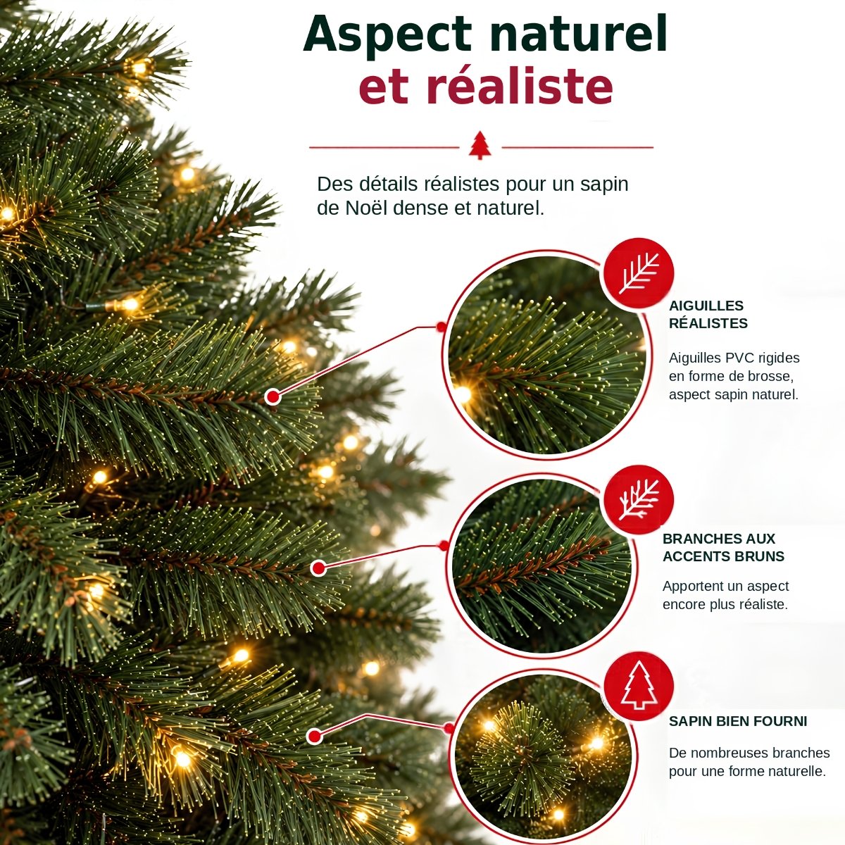 Sapin de Noël artificiel avec LED H155 cm BRISTLECONE vert, TRIUMPH TREE