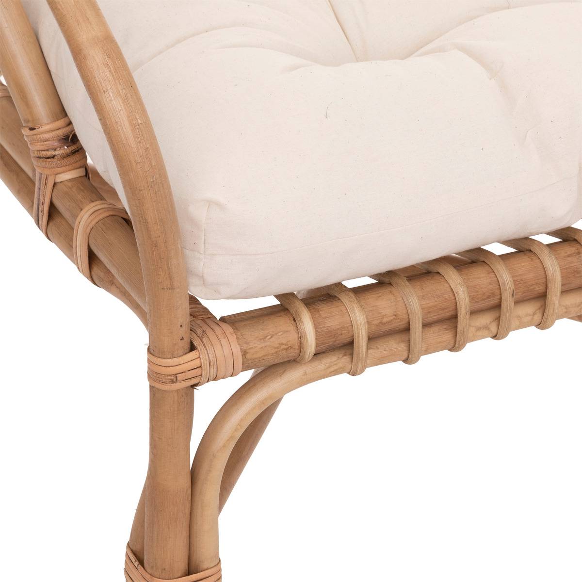 Banquette 2 places en rotin avec coussin coton NETA blanc, ATMOSPHERA