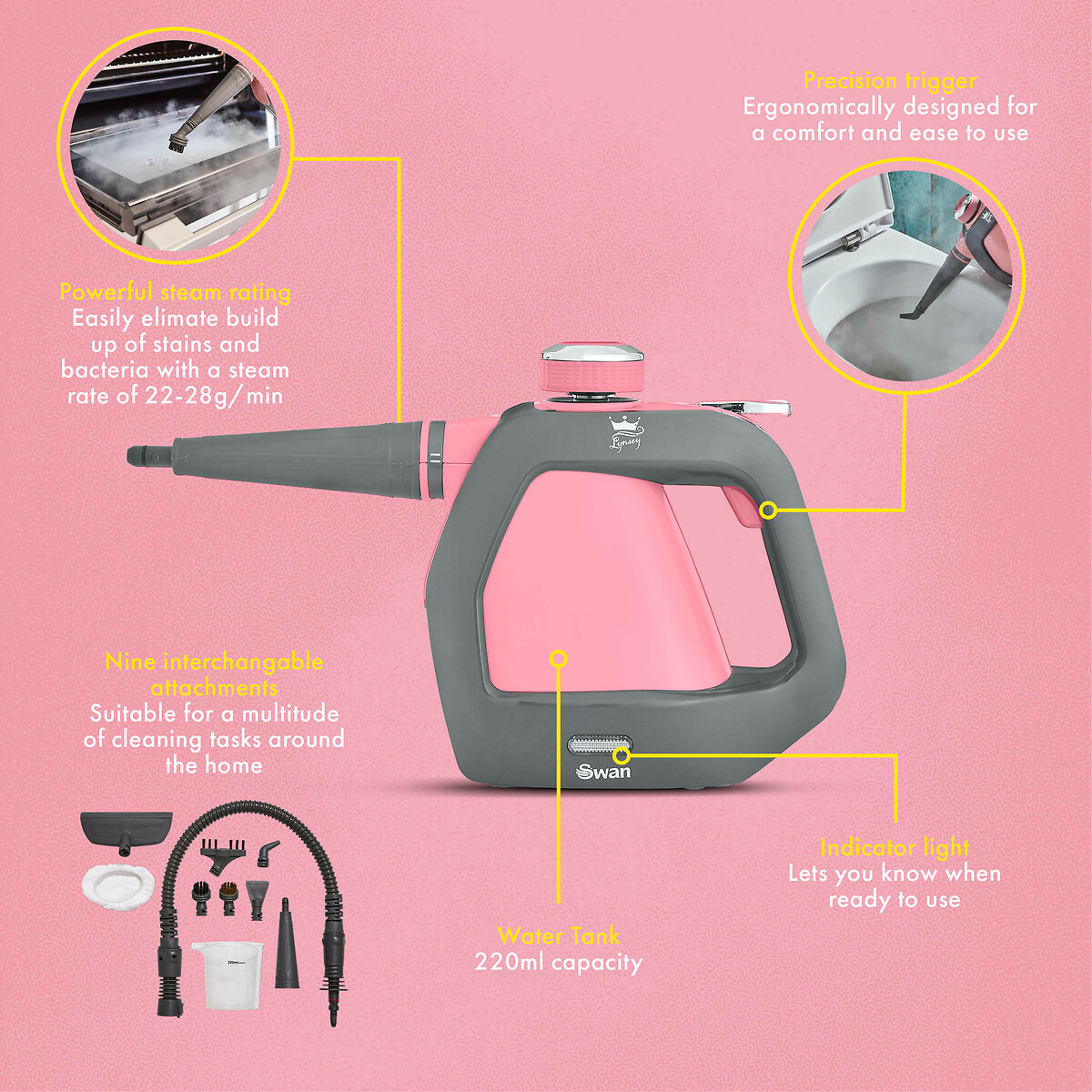Lynsey Queen of Clean Handheld Steam Cleaner black, SWAN