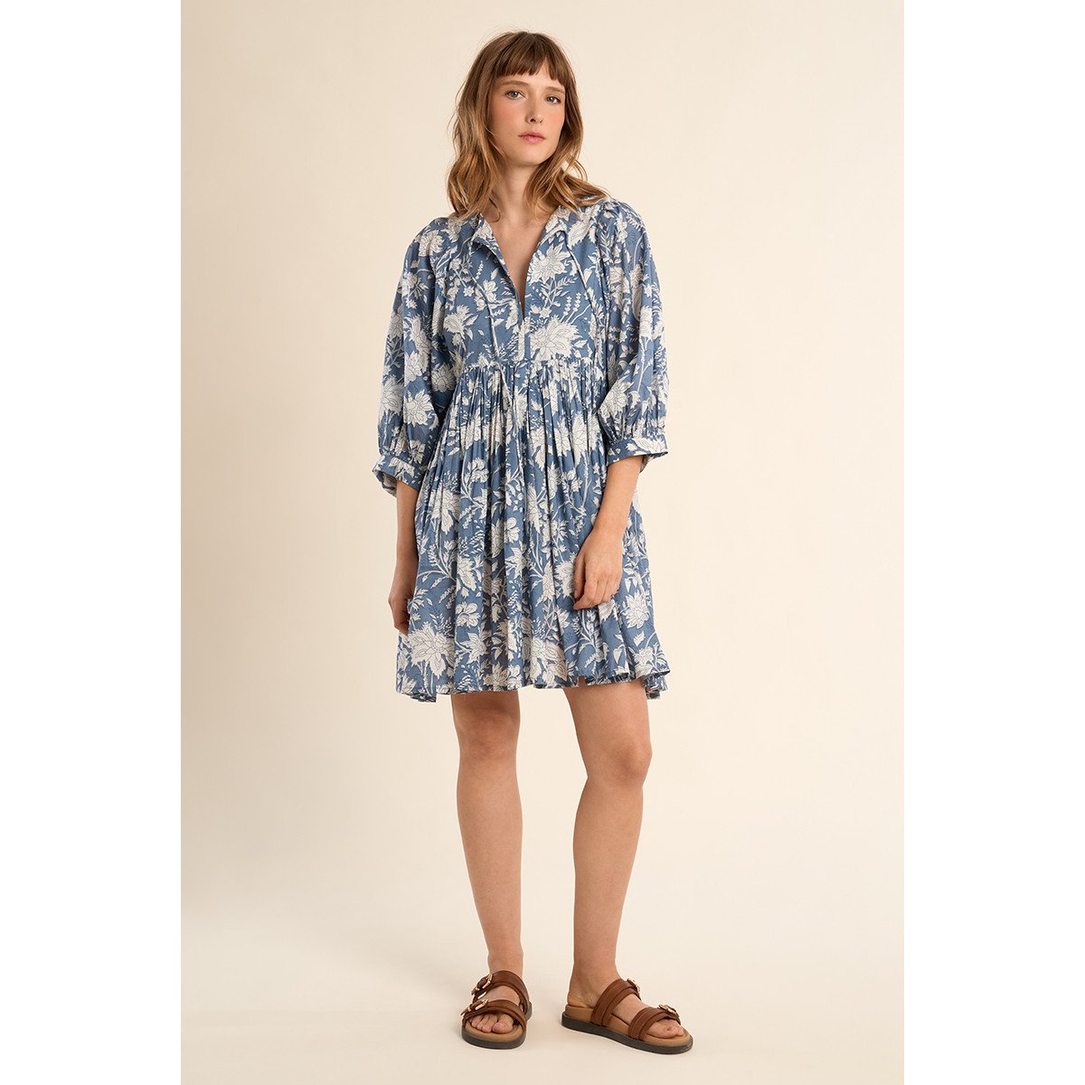Robe courte imprimée, en coton blue diviya, MOLLY BRACKEN
