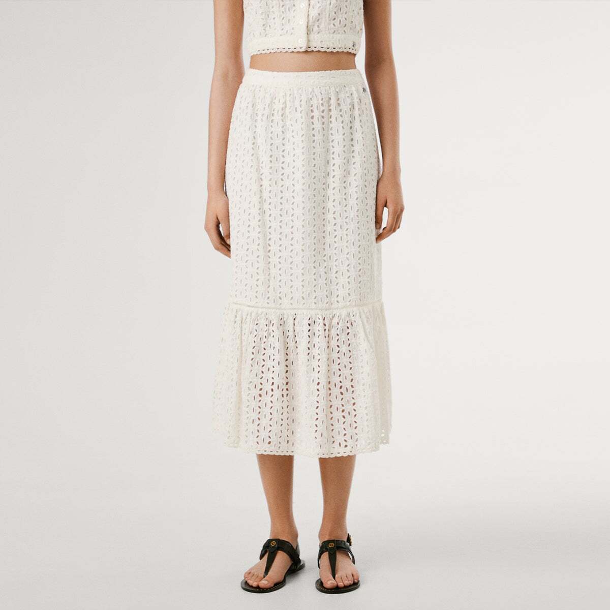 Jupe Midi À Détails Ajourés blanc blanchiment, PEPE JEANS