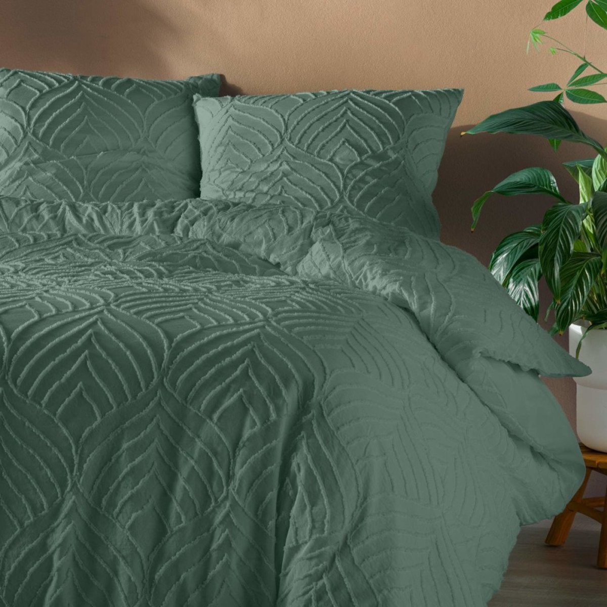 Housse de couette 240x220 + 2 taies tuftée Cèdre vert, DECORATIE