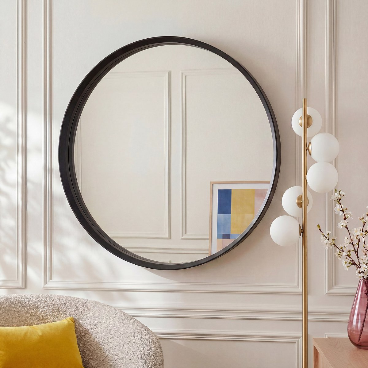 Miroir mural chêne, verre miroir, bois NEPTUNE II noir, HABITAT
