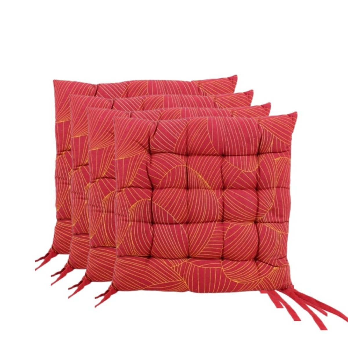 Lot de 4 galettes de chaise motifs feuillage 40cm rouge, ORNAMI