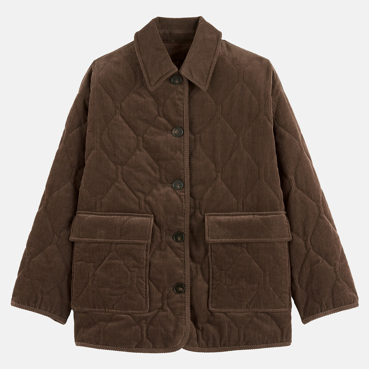 Veste matelassée en velours côtelé, col chemise marron, LA REDOUTE COLLECTIONS