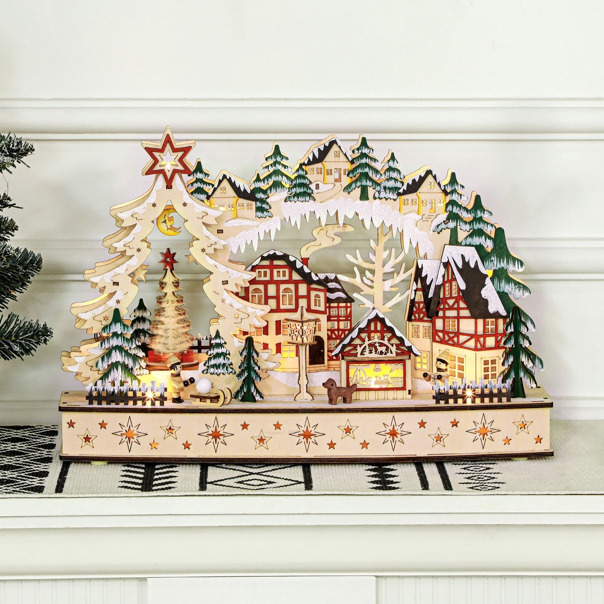 Village de Noël Panneau multicouche Bois beige, HOMCOM