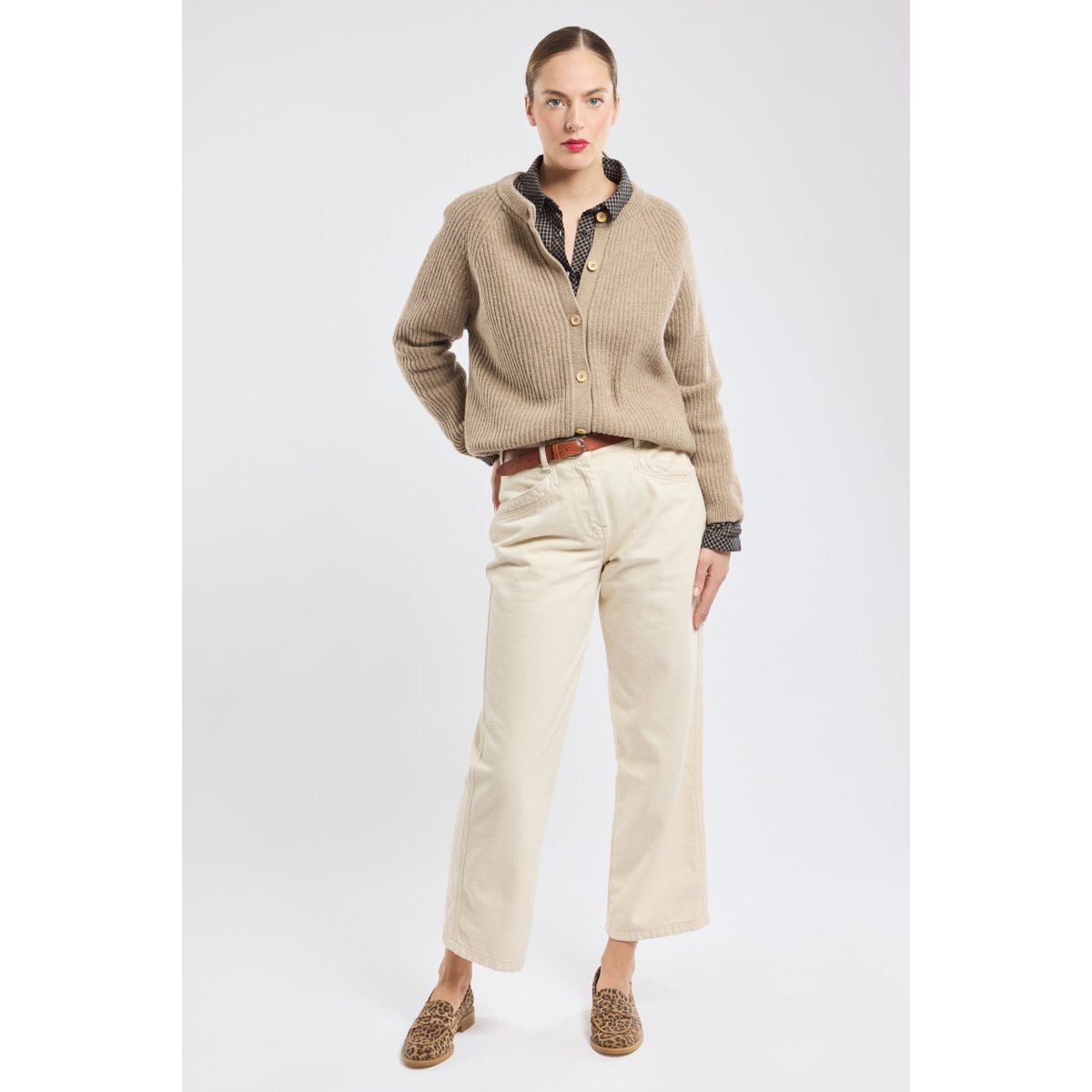 Cardigan boutonné en laine white pepper chiné, ARMOR-LUX