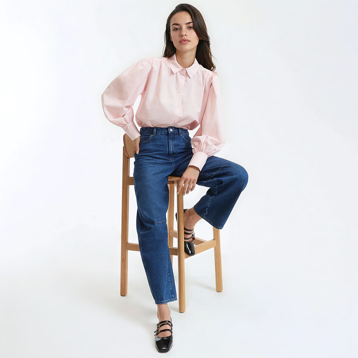 Camisa de manga larga abullonadas rosa pálido, LA REDOUTE COLLECTIONS