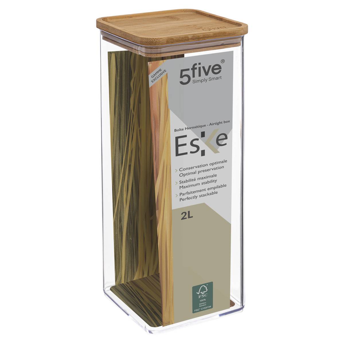 Boîte de conservation 2L et couvercle ESKE transparent, 5FIVE SIMPLY SMART