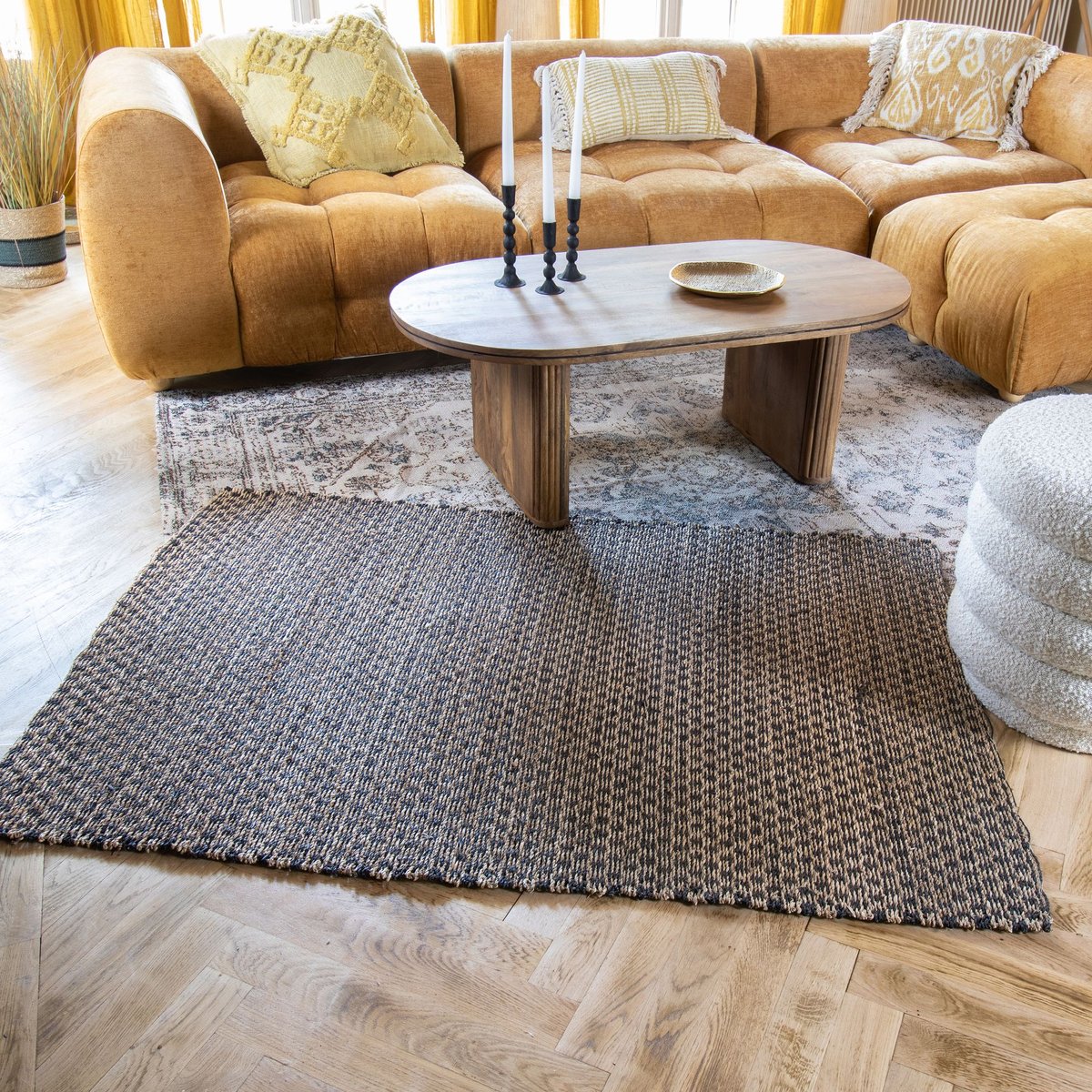 Tapis en osier, PHIPHI naturel-noir, NOW'S HOME